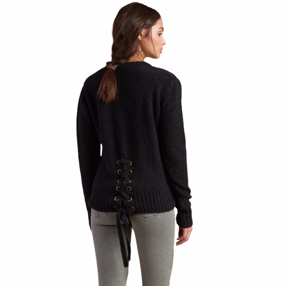 new Lovers + Friends ❤︎ Lovely Lines Knit Back Lace Up Sweater ❤︎ Night Black ❤︎ - Picture 1 of 16